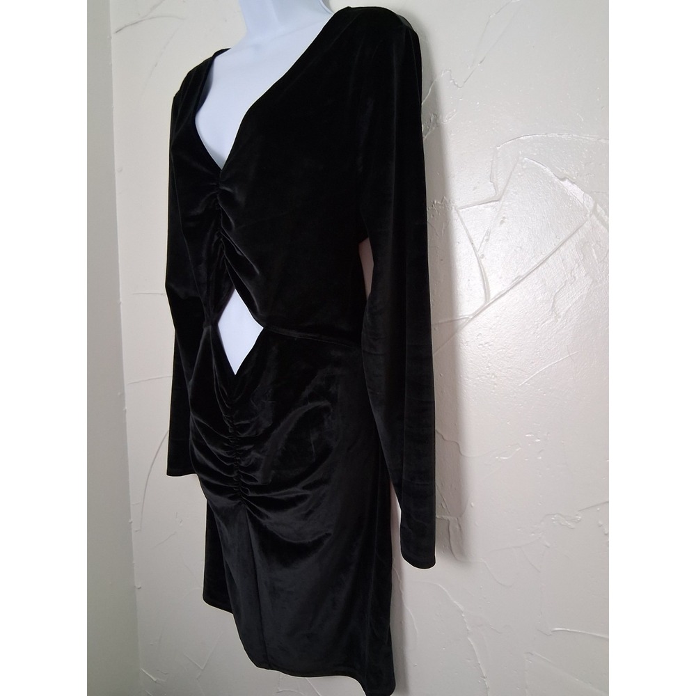 Abercrombie And Fitch Velour Black‎ Dess XL Body Con Mini Cut Out Waist V Neck - Picture 5 of 8